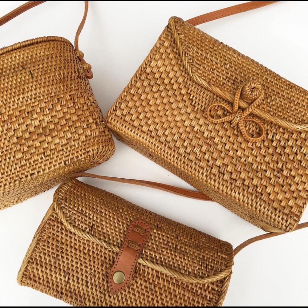 🏖NEW AUTHENTIC BALI Rattan Leather Strap Bag